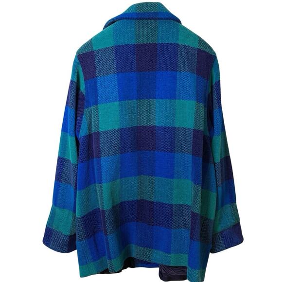 Avoca Coat Women's X-Large Chenille Teal Blue Checked Lined Made In Ireland - Picture 3 of 7